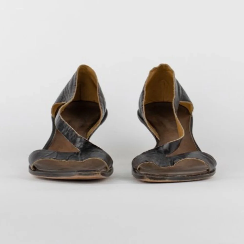 CYDWOQ Vintage Leather Spool Heel Sandals - Picture 2 of 5